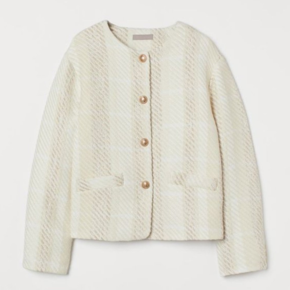 H&M beige & ivory tweed oversized jacket gold buttons size S